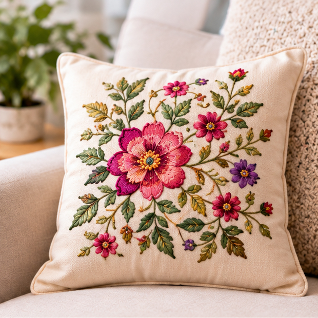 Machine embroidery on fabric